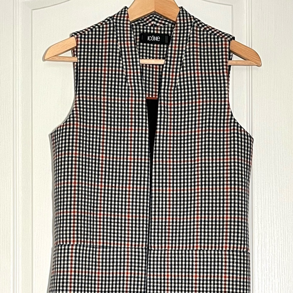 Icône Simons Longline Houndstooth Plaid Vest XS NWOT Office Chic Dark Academia - Picture 4 of 14